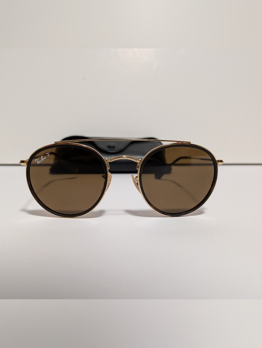 Ray-Ban Round Double Bridge sunglasses in an Arista Gold and brown polarized
